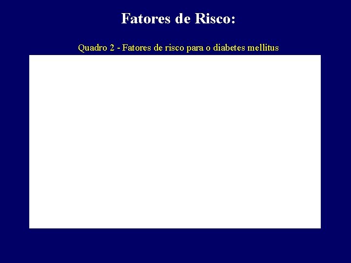 Fatores de Risco: Quadro 2 - Fatores de risco para o diabetes mellitus 