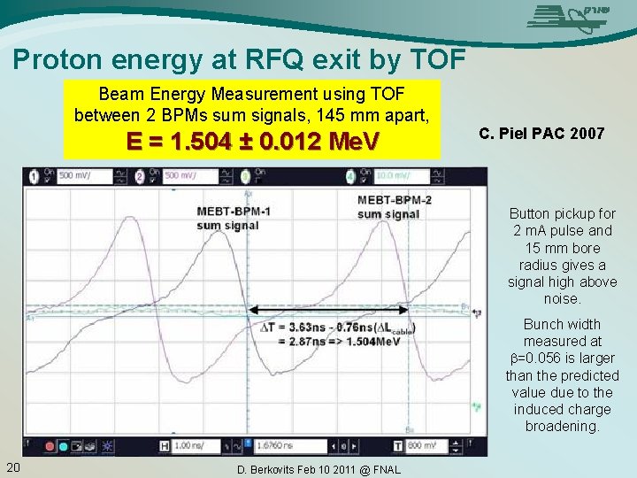 Proton energy at RFQ exit by TOF Beam Energy Measurement using TOF between 2