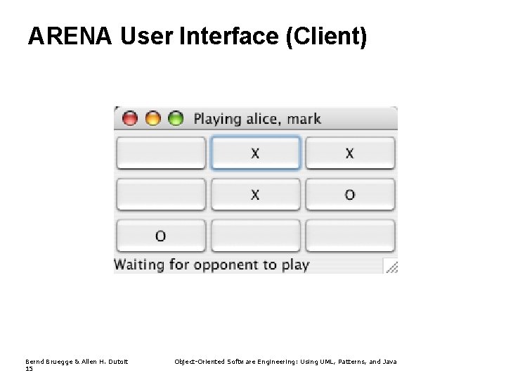 ARENA User Interface (Client) Bernd Bruegge & Allen H. Dutoit 15 Object-Oriented Software Engineering: