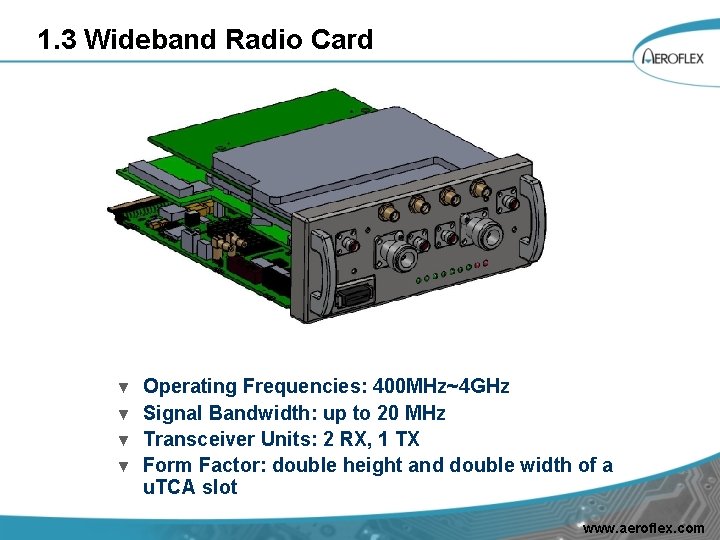 1. 3 Wideband Radio Card ▼ ▼ Operating Frequencies: 400 MHz~4 GHz Signal Bandwidth: