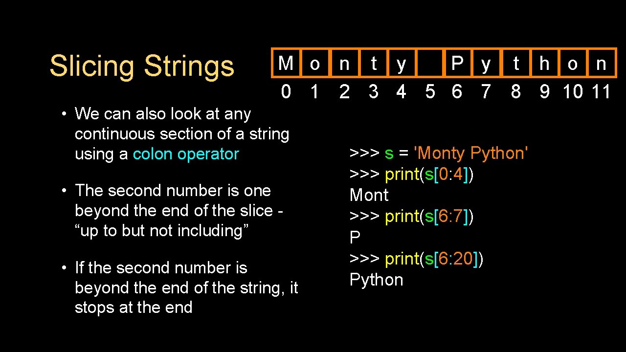 Slicing Strings M o n t y P y t h o n 0