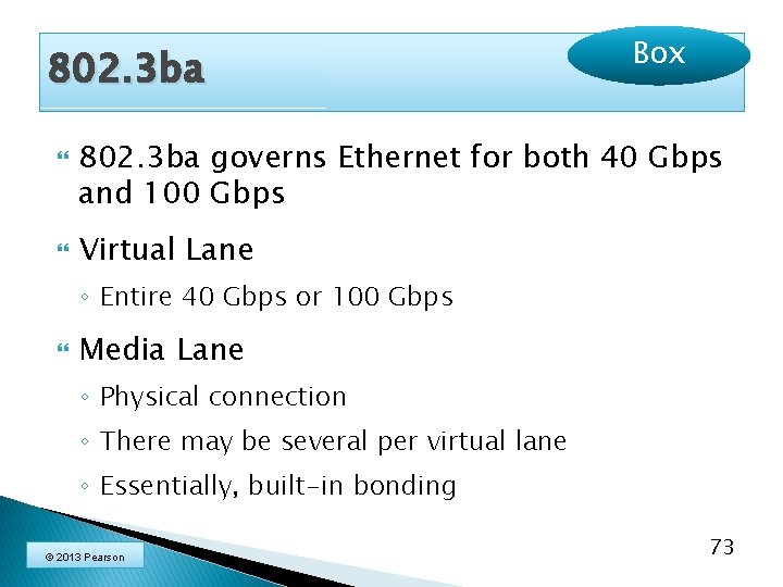 802. 3 ba Box 802. 3 ba governs Ethernet for both 40 Gbps and