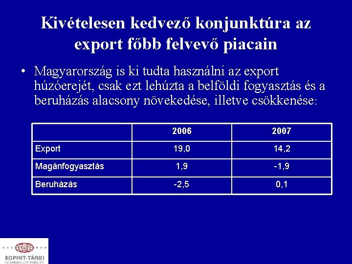 Kivételesen kedvező konjunktúra az export főbb felvevő piacain • Magyarország is ki tudta használni