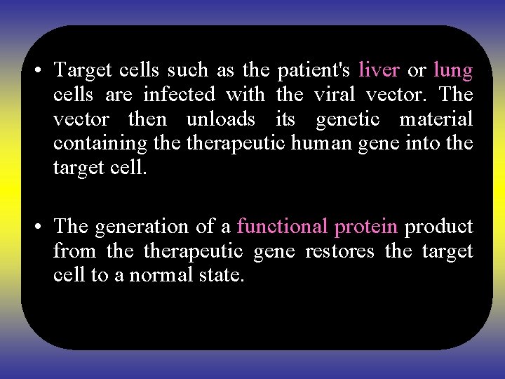  • Target cells such as the patient's liver or lung cells are infected
