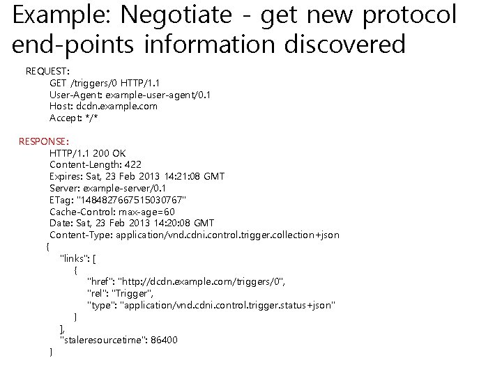 Example: Negotiate - get new protocol end-points information discovered REQUEST: GET /triggers/0 HTTP/1. 1