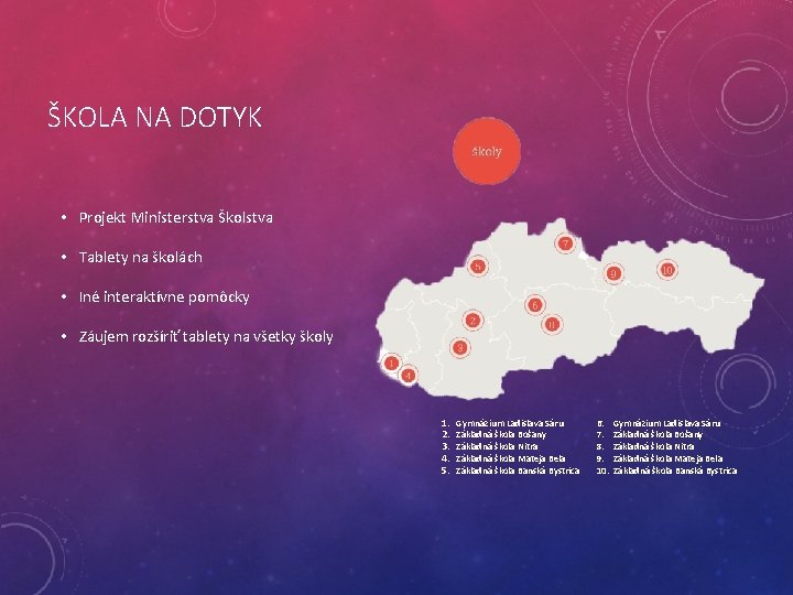 ŠKOLA NA DOTYK • Projekt Ministerstva Školstva • Tablety na školách • Iné interaktívne