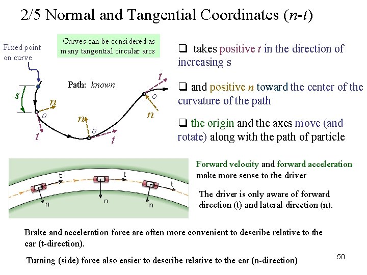 2/5 Normal and Tangential Coordinates (n-t) Curves can be considered as many tangential circular