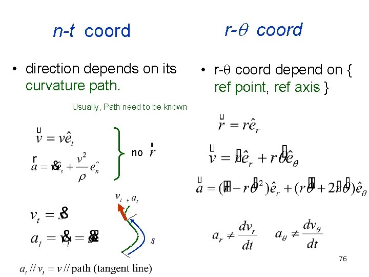 r- coord n-t coord • direction depends on its curvature path. • r- coord