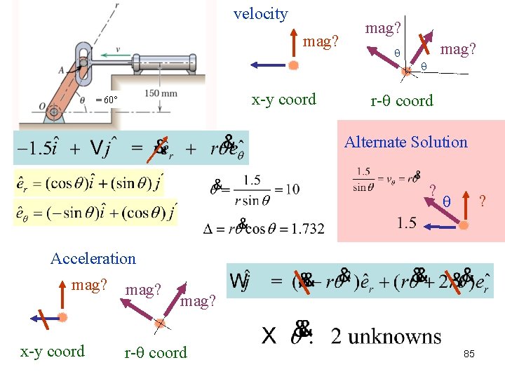 velocity mag? x-y coord = 60° mag? r- coord Alternate Solution ? ? Acceleration