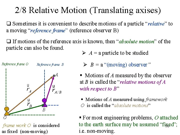 2/8 Relative Motion (Translating axises) q Sometimes it is convenient to describe motions of