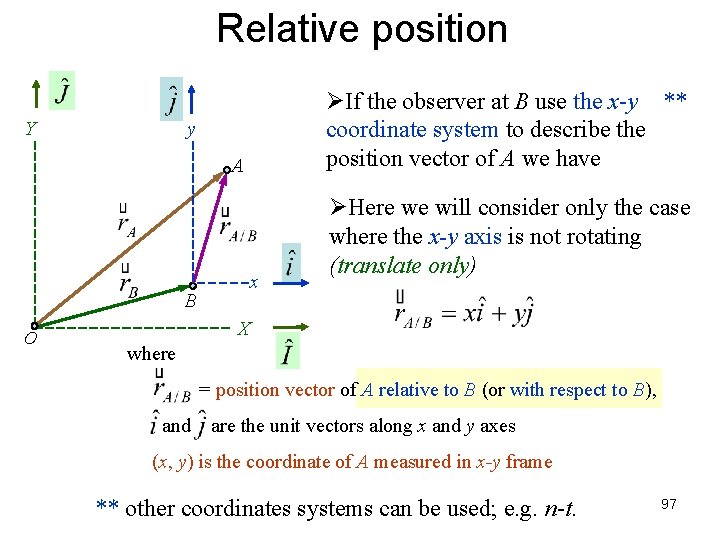 Relative position Y ØIf the observer at B use the x-y ** coordinate system