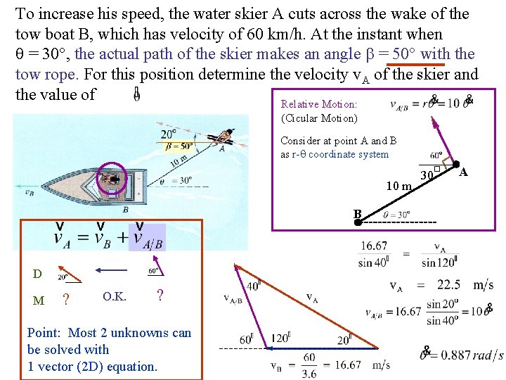 To increase his speed, the water skier A cuts across the wake of the