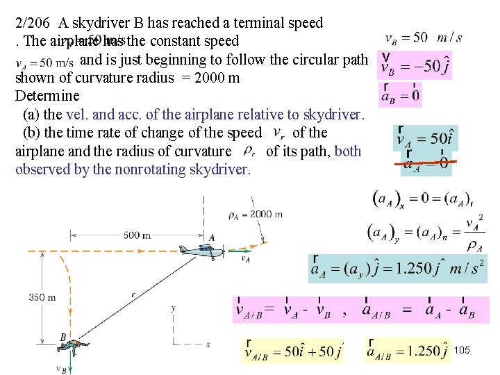 2/206 A skydriver B has reached a terminal speed. The airplane has the constant
