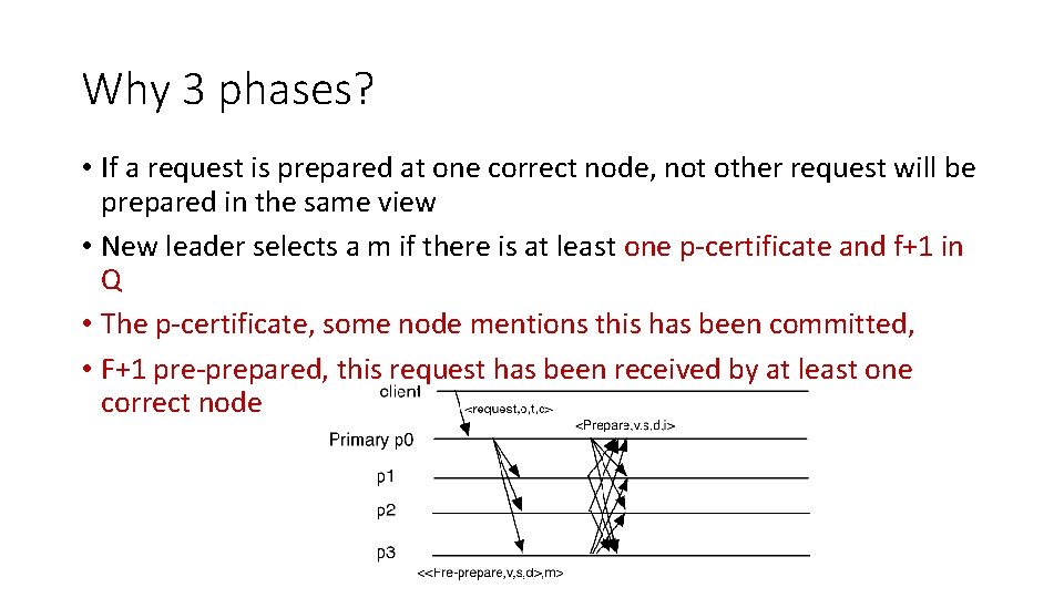 Why 3 phases? • If a request is prepared at one correct node, not