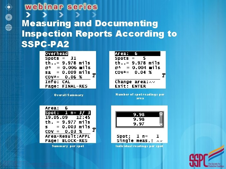 Measuring and Documenting Inspection Reports According to SSPC-PA 2 Overall Summary Number of spot