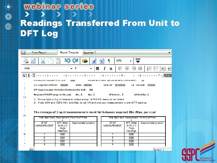 Readings Transferred From Unit to DFT Log 