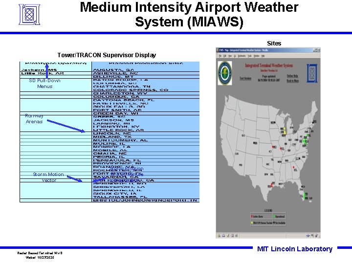 Medium Intensity Airport Weather System (MIAWS) Sites Tower/TRACON Supervisor Display SD Pull-Down Menus Runway