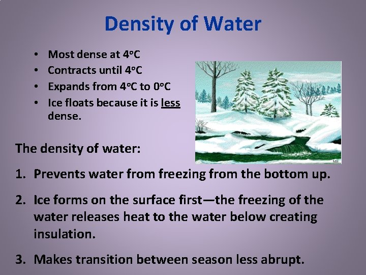 Density of Water • • Most dense at 4 o. C Contracts until 4