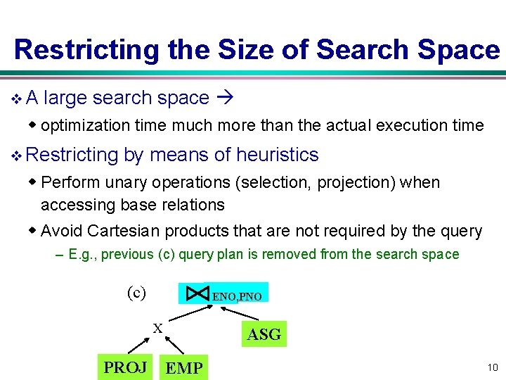 Restricting the Size of Search Space v. A large search space w optimization time