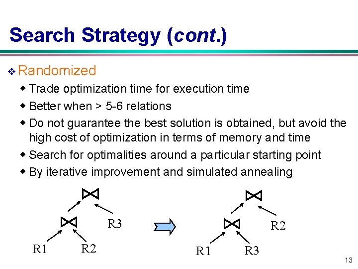 Search Strategy (cont. ) v Randomized w Trade optimization time for execution time w