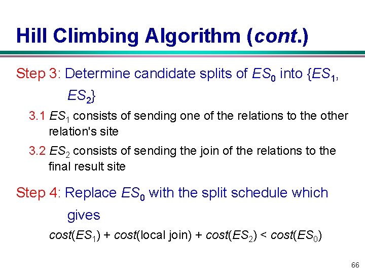 Hill Climbing Algorithm (cont. ) Step 3: Determine candidate splits of ES 0 into