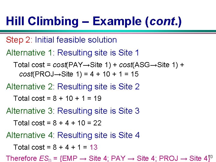 Hill Climbing – Example (cont. ) Step 2: Initial feasible solution Alternative 1: Resulting