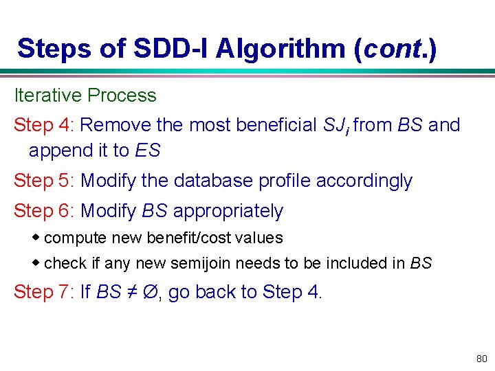 Steps of SDD-I Algorithm (cont. ) Iterative Process Step 4: Remove the most beneficial