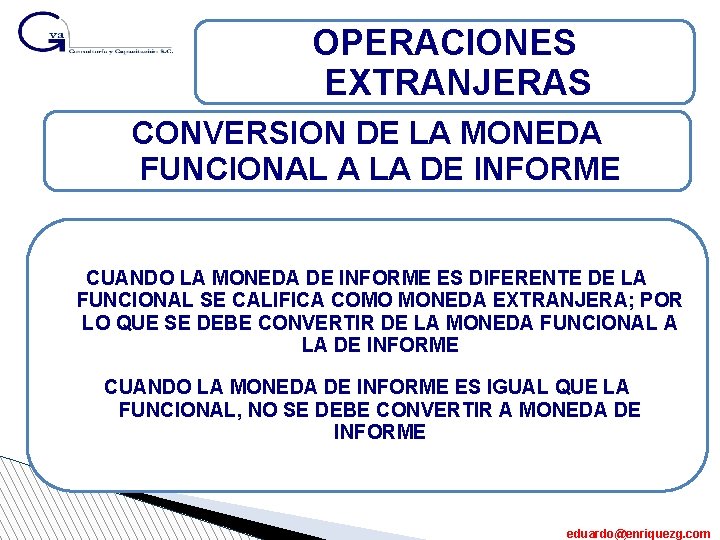 OPERACIONES EXTRANJERAS CONVERSION DE LA MONEDA FUNCIONAL A LA DE INFORME CUANDO LA MONEDA