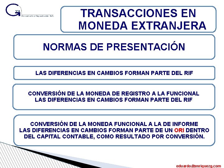 TRANSACCIONES EN MONEDA EXTRANJERA NORMAS DE PRESENTACIÓN LAS DIFERENCIAS EN CAMBIOS FORMAN PARTE DEL