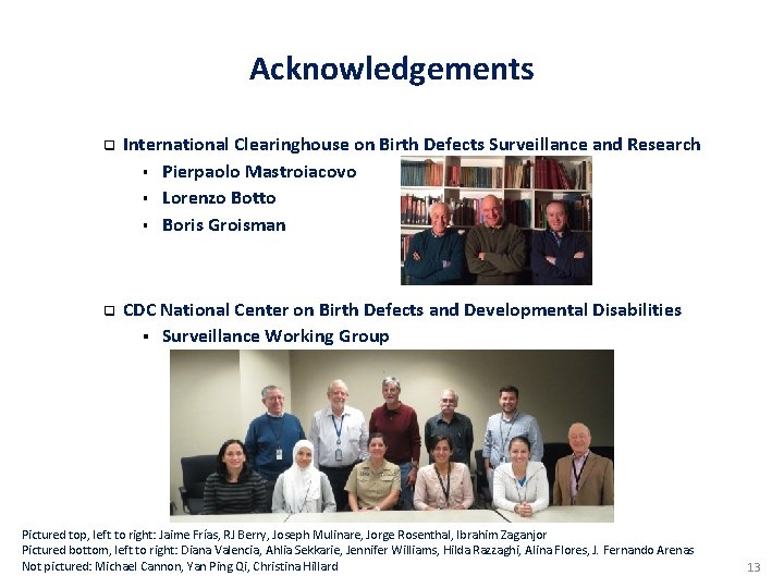 Acknowledgements q q International Clearinghouse on Birth Defects Surveillance and Research § Pierpaolo Mastroiacovo