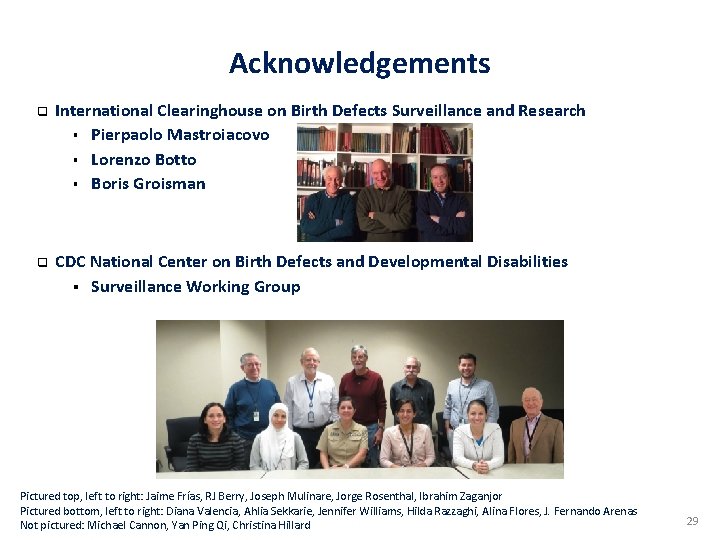 Acknowledgements q q International Clearinghouse on Birth Defects Surveillance and Research § Pierpaolo Mastroiacovo