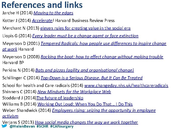 References and links Jarche H (2014) Moving to the edges Kotter J (2014) Accelerate!