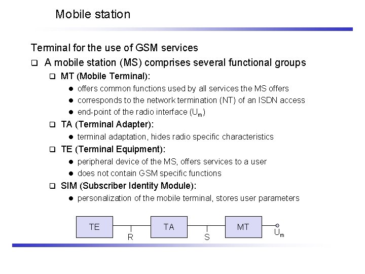 Mobile station Terminal for the use of GSM services q A mobile station (MS)