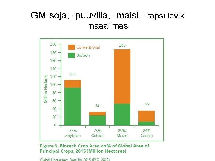 GM-soja, -puuvilla, -maisi, -rapsi levik maaailmas 