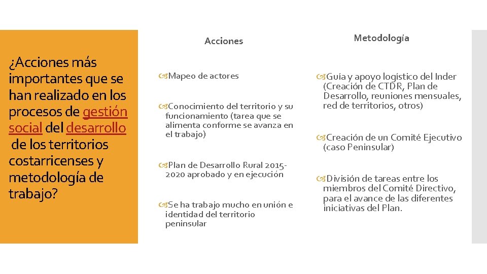 Acciones ¿Acciones más importantes que se han realizado en los procesos de gestión social