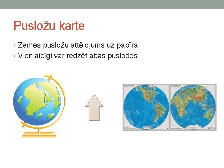 Pusložu karte • Zemes pusložu attēlojums uz papīra • Vienlaicīgi var redzēt abas puslodes