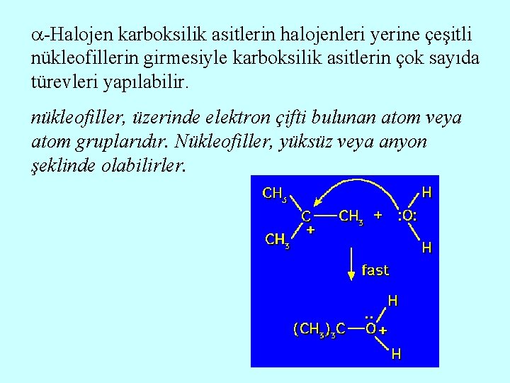  -Halojen karboksilik asitlerin halojenleri yerine çeşitli nükleofillerin girmesiyle karboksilik asitlerin çok sayıda türevleri