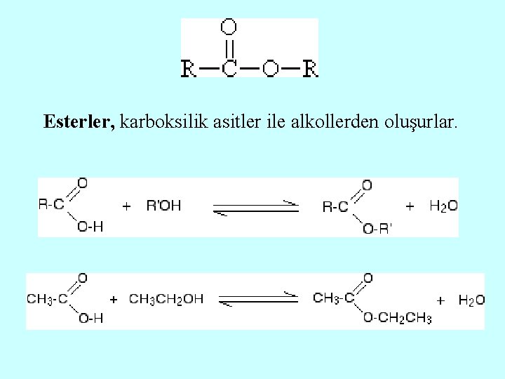 Esterler, karboksilik asitler ile alkollerden oluşurlar. 