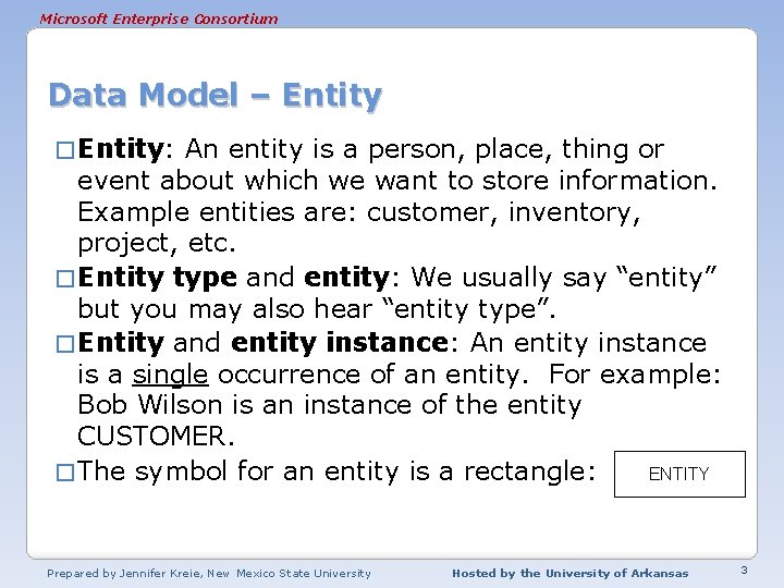 Microsoft Enterprise Consortium Data Model – Entity � Entity: An entity is a person, Microsoft Enterprise Consortium Data Model – Entity � Entity: An entity is a person,