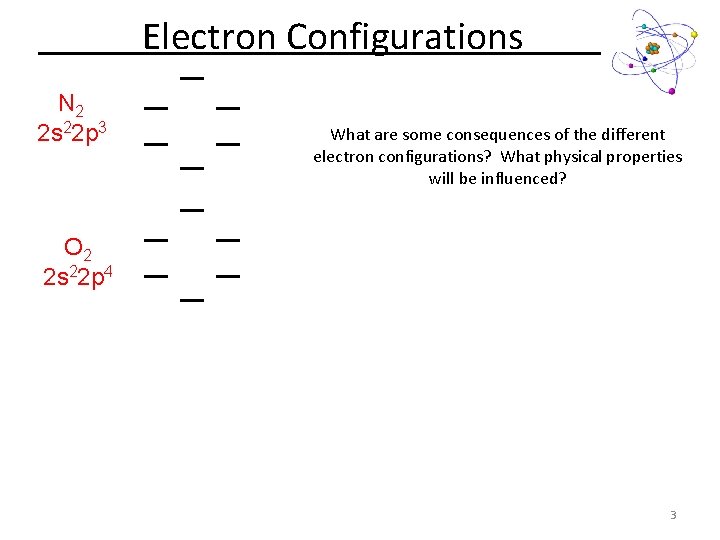 Electron Configurations N 2 2 s 22 p 3 What are some consequences of