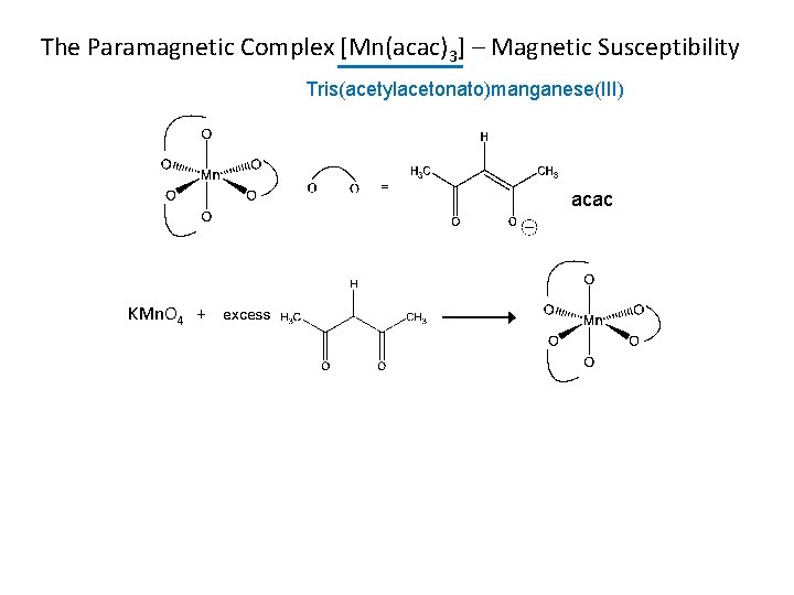 The Paramagnetic Complex [Mn(acac)3] – Magnetic Susceptibility Tris(acetylacetonato)manganese(III) acac KMn. O 4 + 