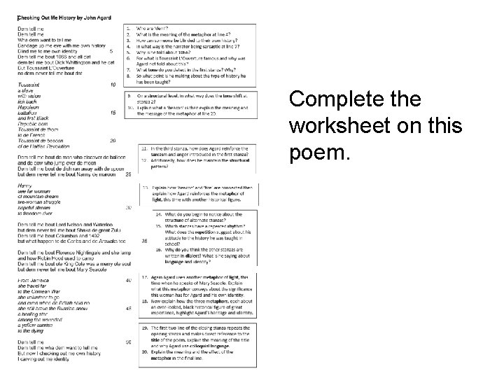 Complete the worksheet on this poem. 