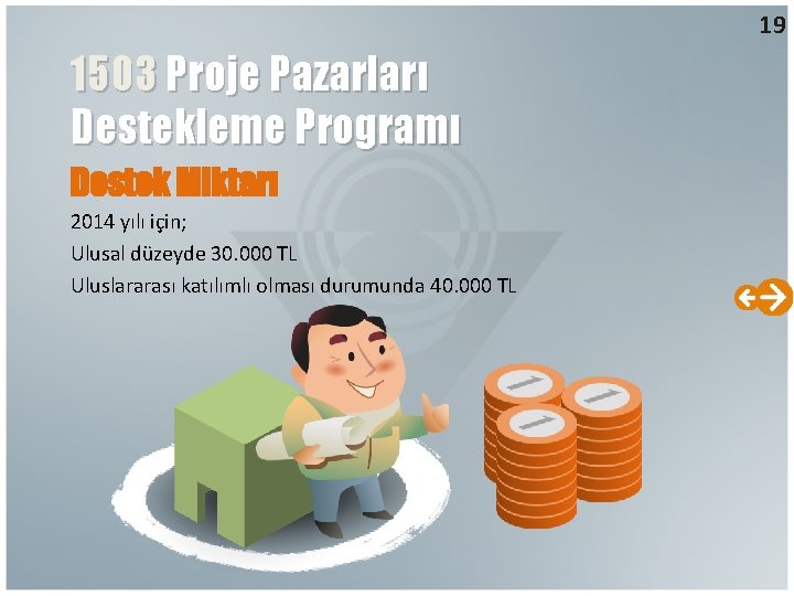 19 1503 Proje Pazarları Destekleme Programı Destek Miktarı 2014 yılı için; Ulusal düzeyde 30.