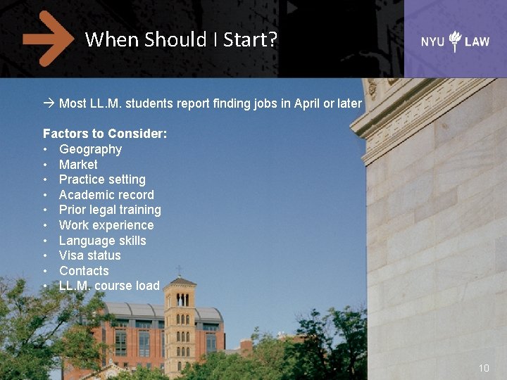 When Should I Start? à Most LL. M. students report finding jobs in April