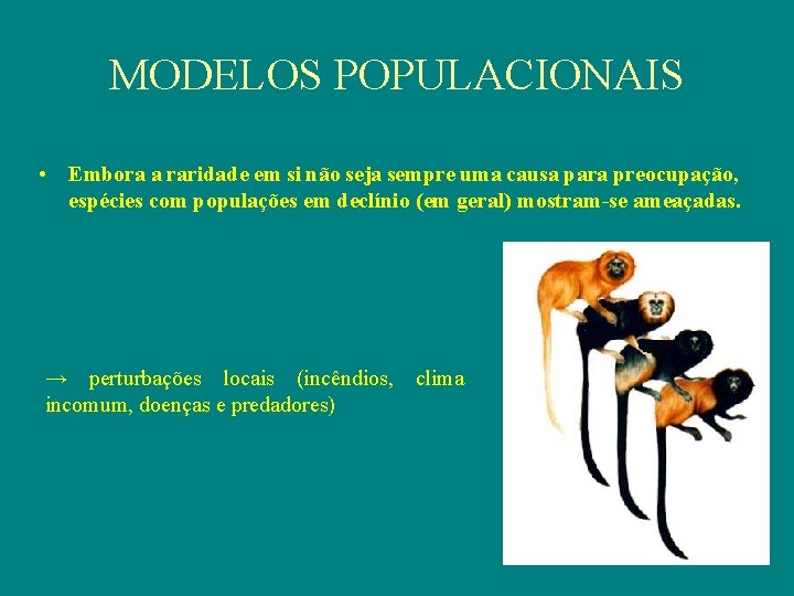 MODELOS POPULACIONAIS • Embora a raridade em si não seja sempre uma causa para