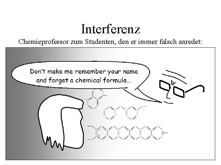 Interferenz Kapazität Chemieprofessor zum Studenten, den er immer falsch anredet: 