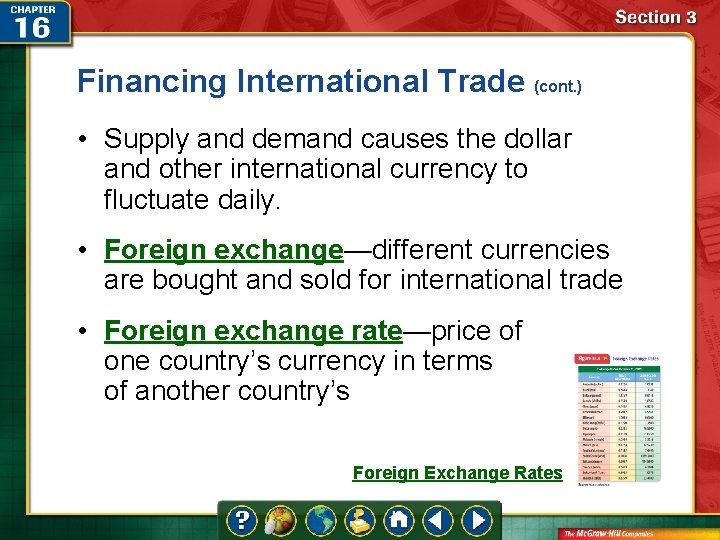 Financing International Trade (cont. ) • Supply and demand causes the dollar and other