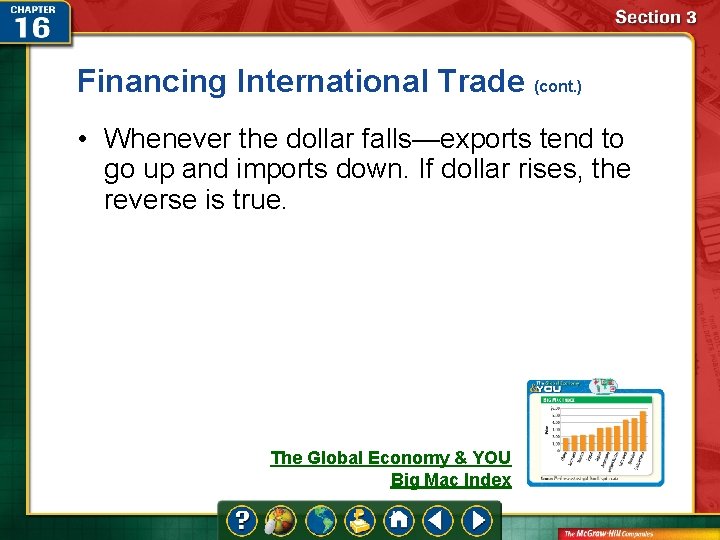 Financing International Trade (cont. ) • Whenever the dollar falls—exports tend to go up