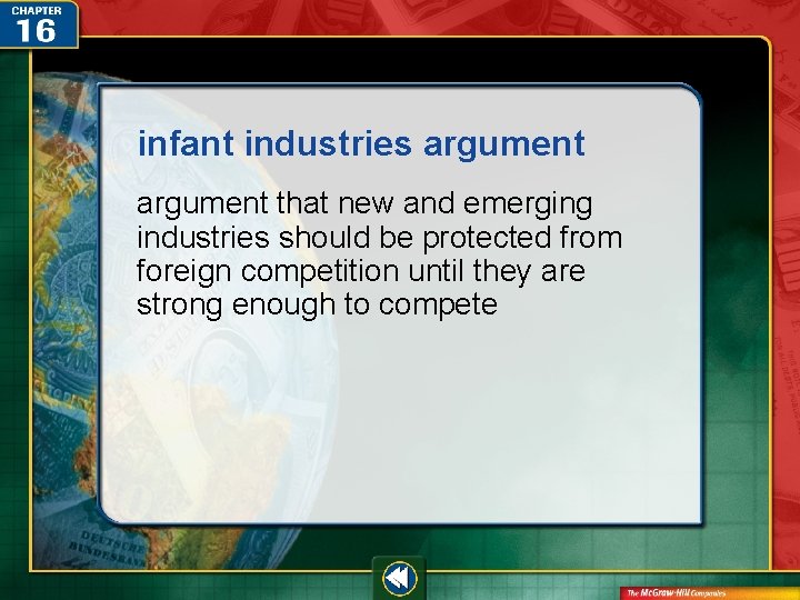 infant industries argument that new and emerging industries should be protected from foreign competition