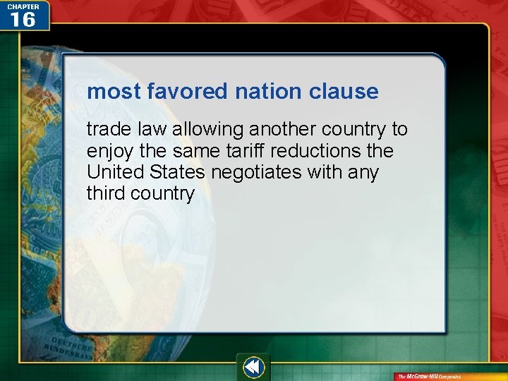 most favored nation clause trade law allowing another country to enjoy the same tariff